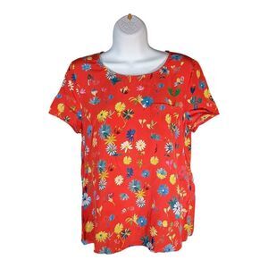 Sezane x G Kero 100% Silk Top Floral Short Sleeve Red Multi Womens 40/US 4